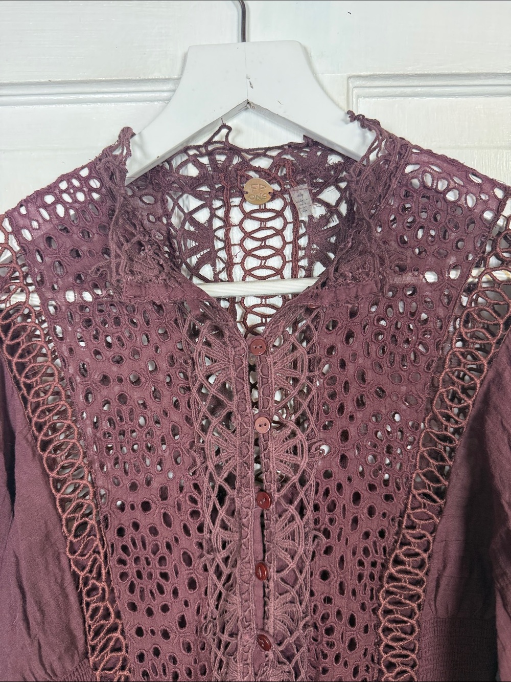 Free People One Karma Eyelet Mini Dress In Burgundy W2413 Sz S - Picture 4 of 10